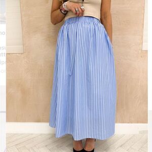 ZARA Summer Blue Midi Full Skirt Stretchy Weist with embroidery XS